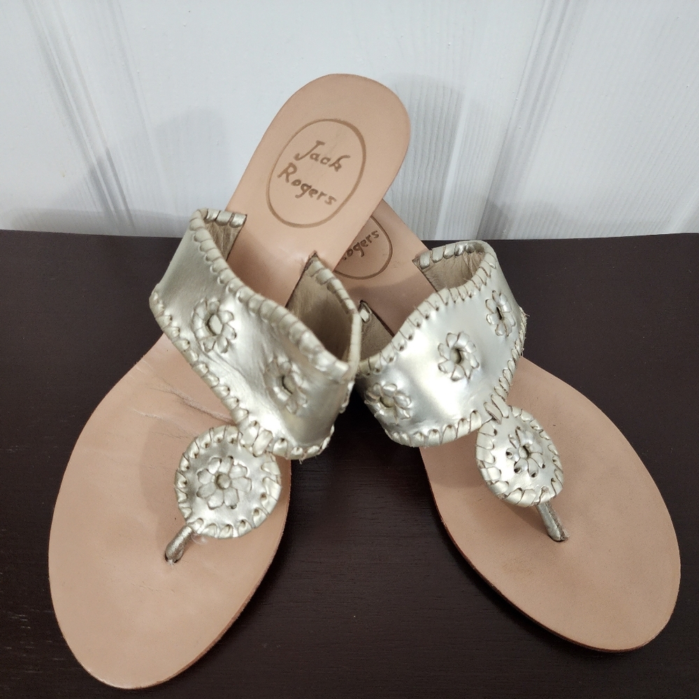 Like New Platinum Jack Rogers Mini Wedge Sandals